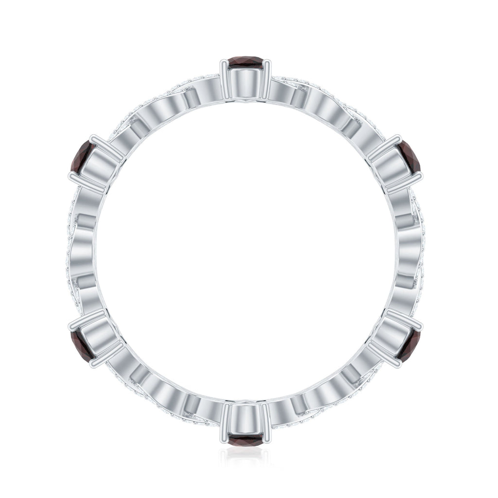 Natural Pear Shape Garnet Diamond Eternity Ring with Crossover Shank