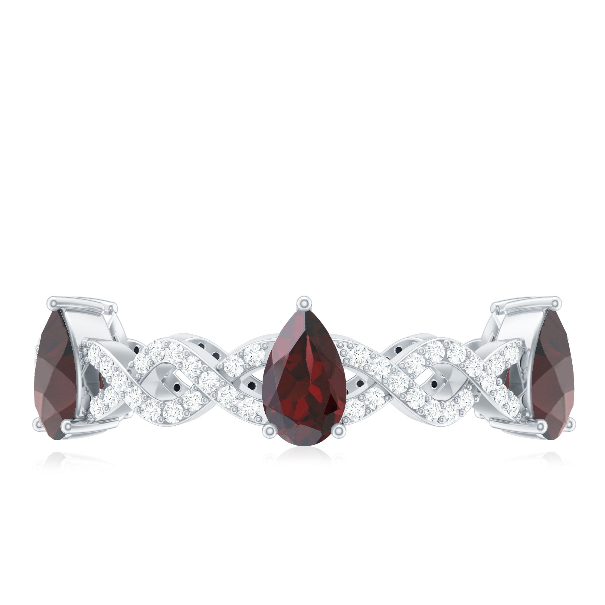 Natural Pear Shape Garnet Diamond Eternity Ring with Crossover Shank
