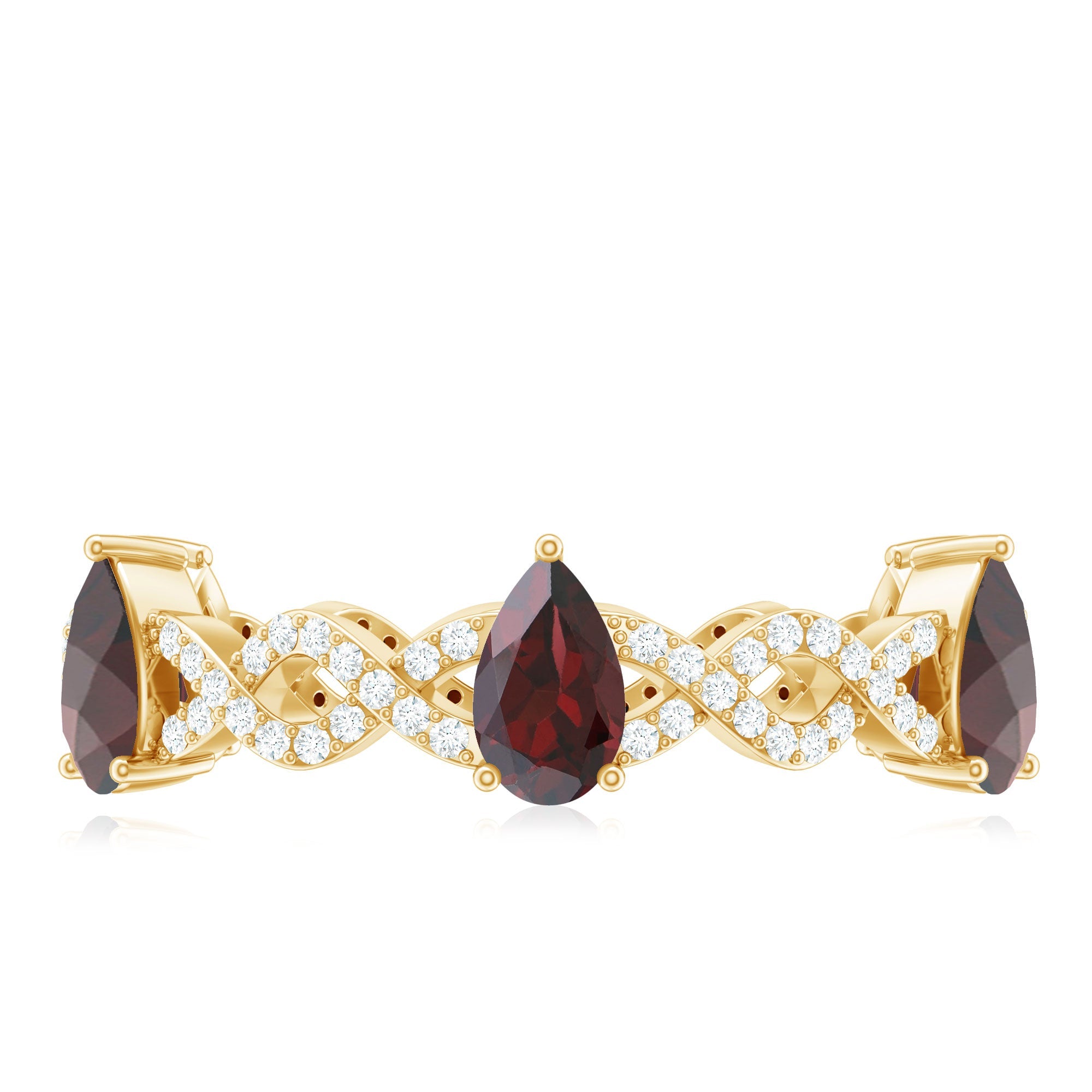 Natural Pear Shape Garnet Diamond Eternity Ring with Crossover Shank