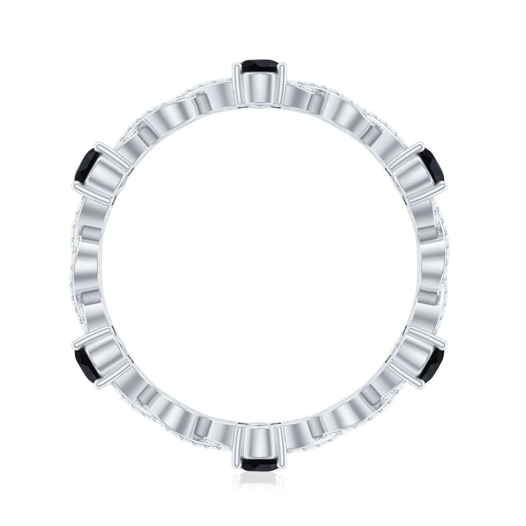 Natural Pear Shape Black Spinel Diamond Eternity Ring with Crossover Band
