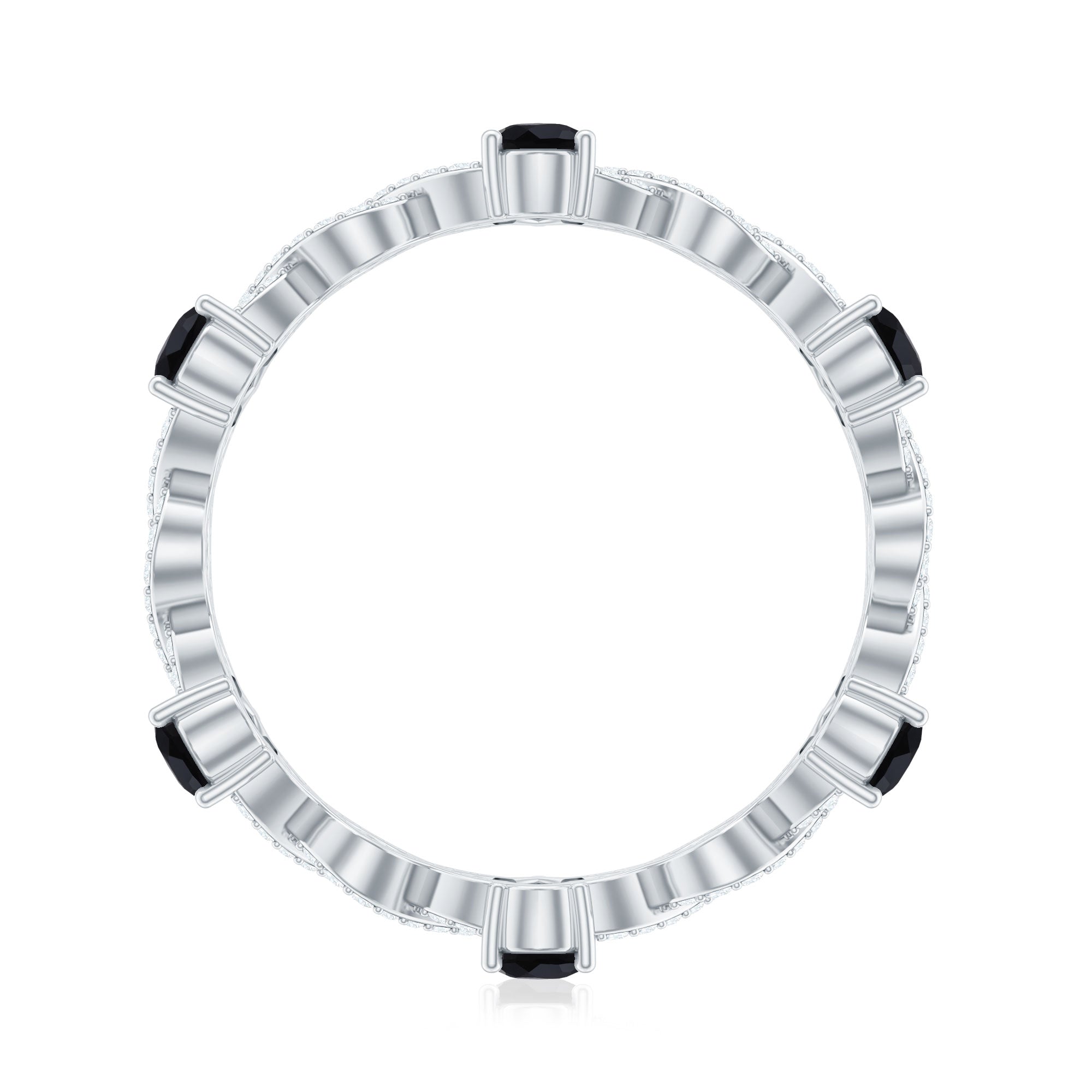 Natural Pear Shape Black Spinel Diamond Eternity Ring with Crossover Band