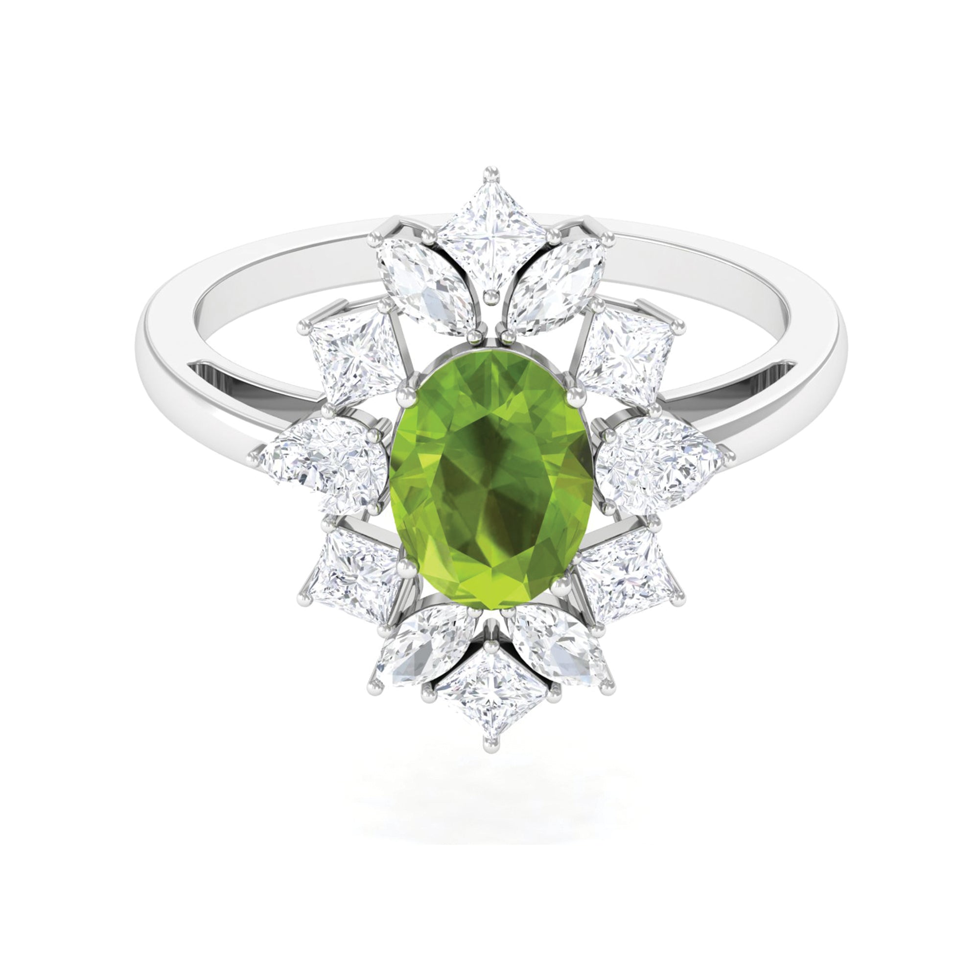 2.25 CT Natural Peridot Cocktail Ring with Moissanite Stones