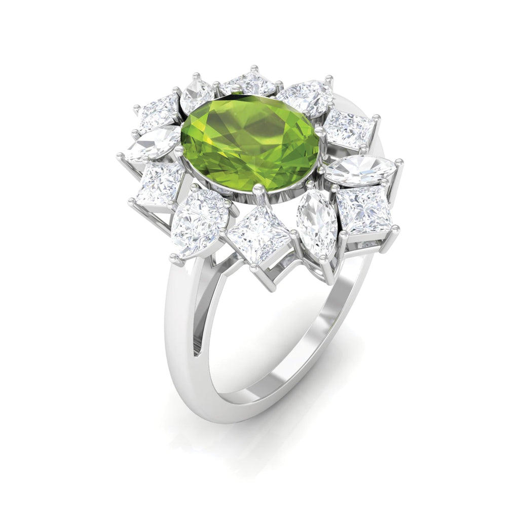 2.25 CT Natural Peridot Cocktail Ring with Moissanite Stones