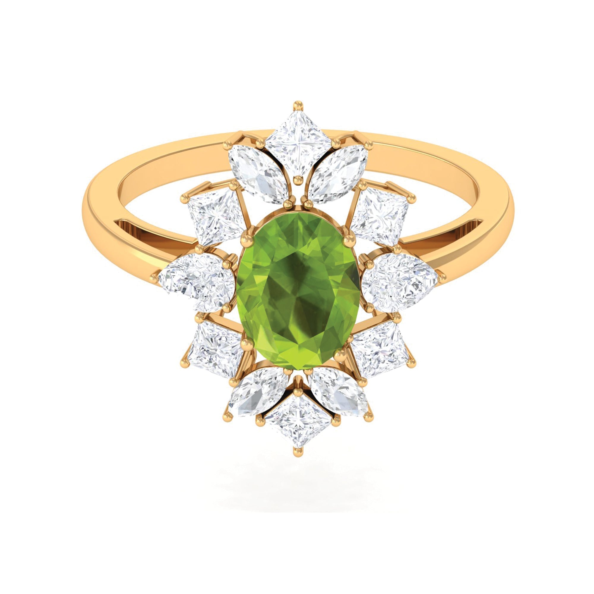 2.25 CT Natural Peridot Cocktail Ring with Moissanite Stones