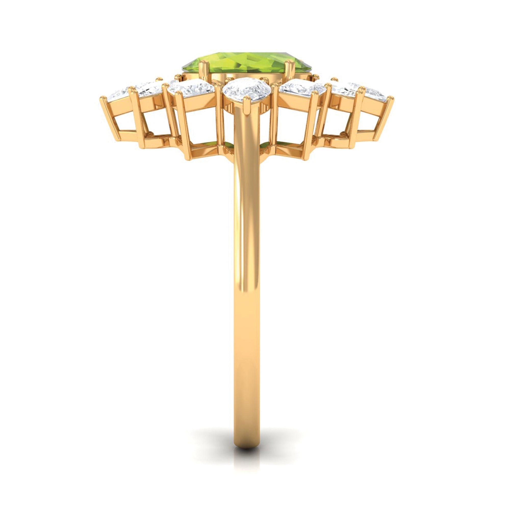2.25 CT Natural Peridot Cocktail Ring with Moissanite Stones