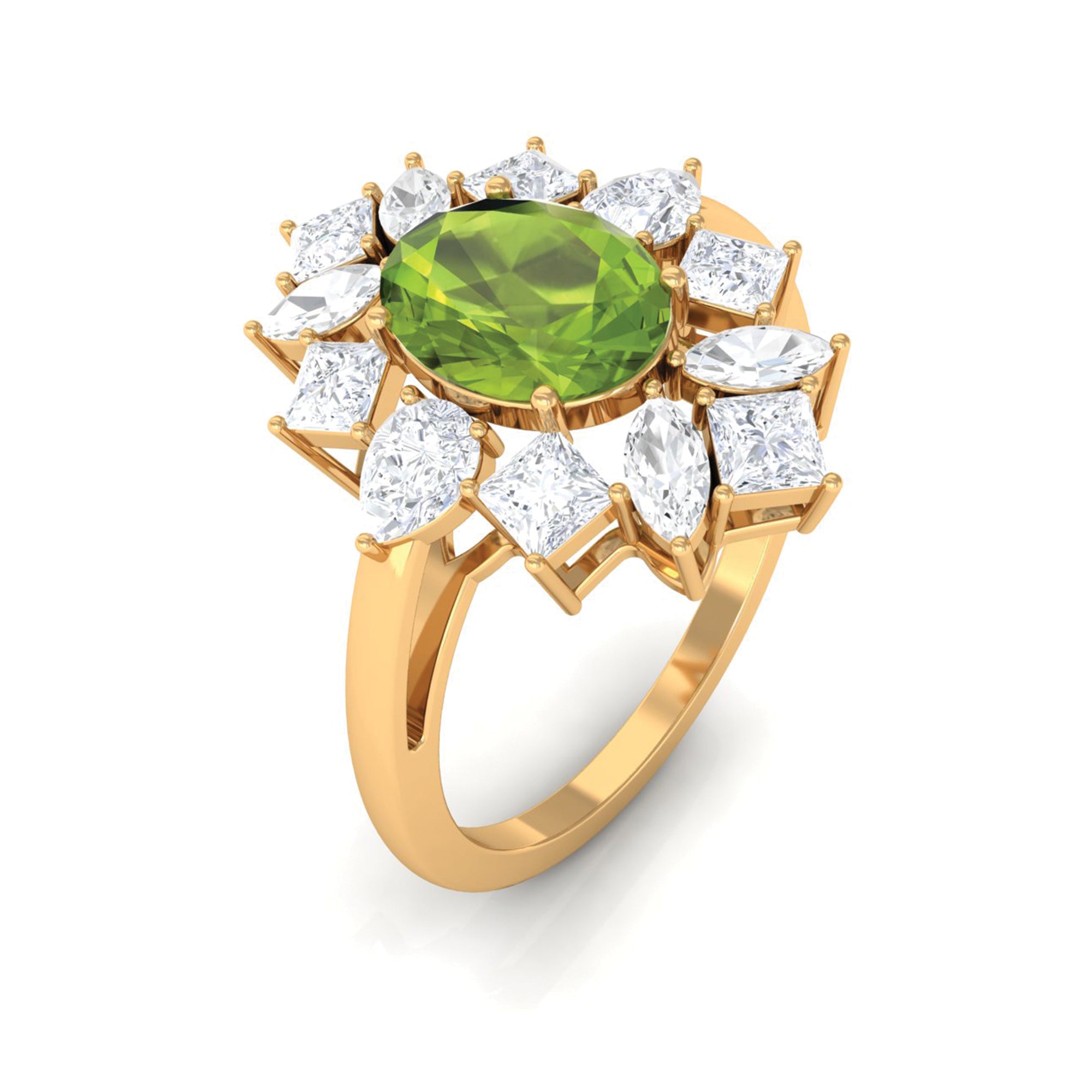 2.25 CT Natural Peridot Cocktail Ring with Moissanite Stones