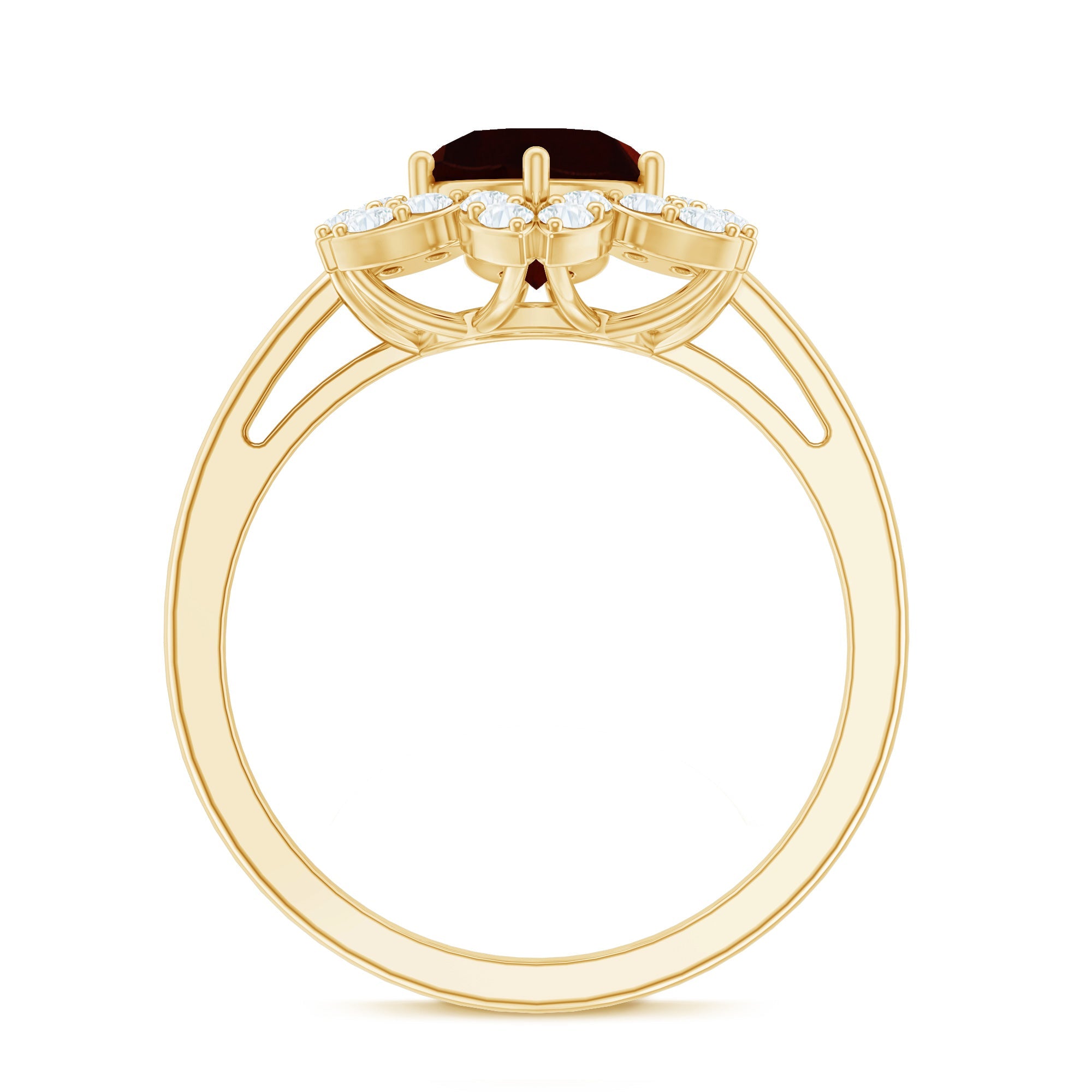 Certified Natural 8mm Garnet Flower Engagement Ring with Diamond