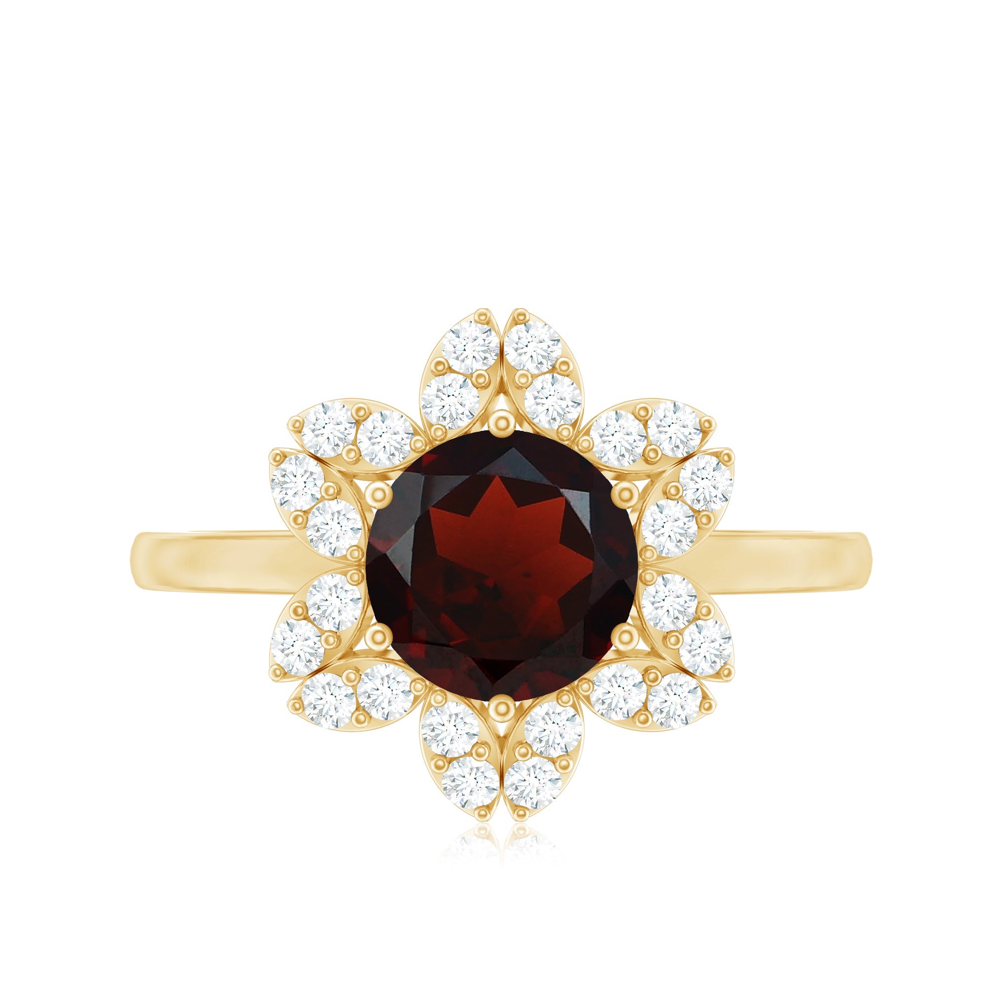 Certified Natural 8mm Garnet Flower Engagement Ring with Diamond