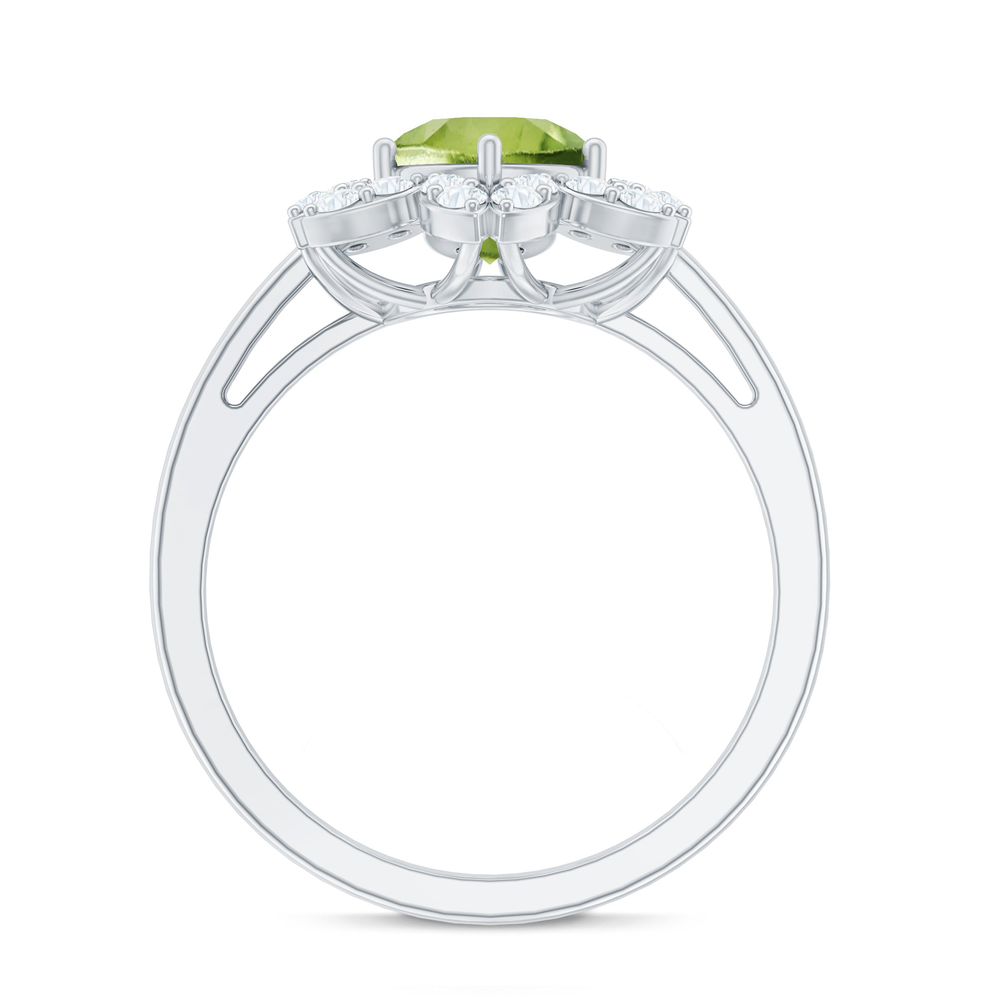 Natural 2 Carat Peridot Flower Engagement Ring with Moissanite