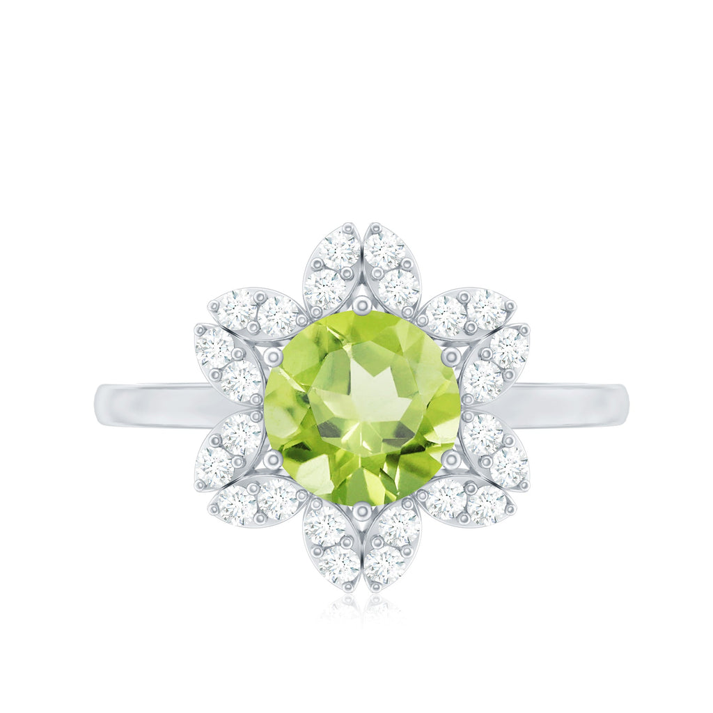 Natural 2 Carat Peridot Flower Engagement Ring with Moissanite
