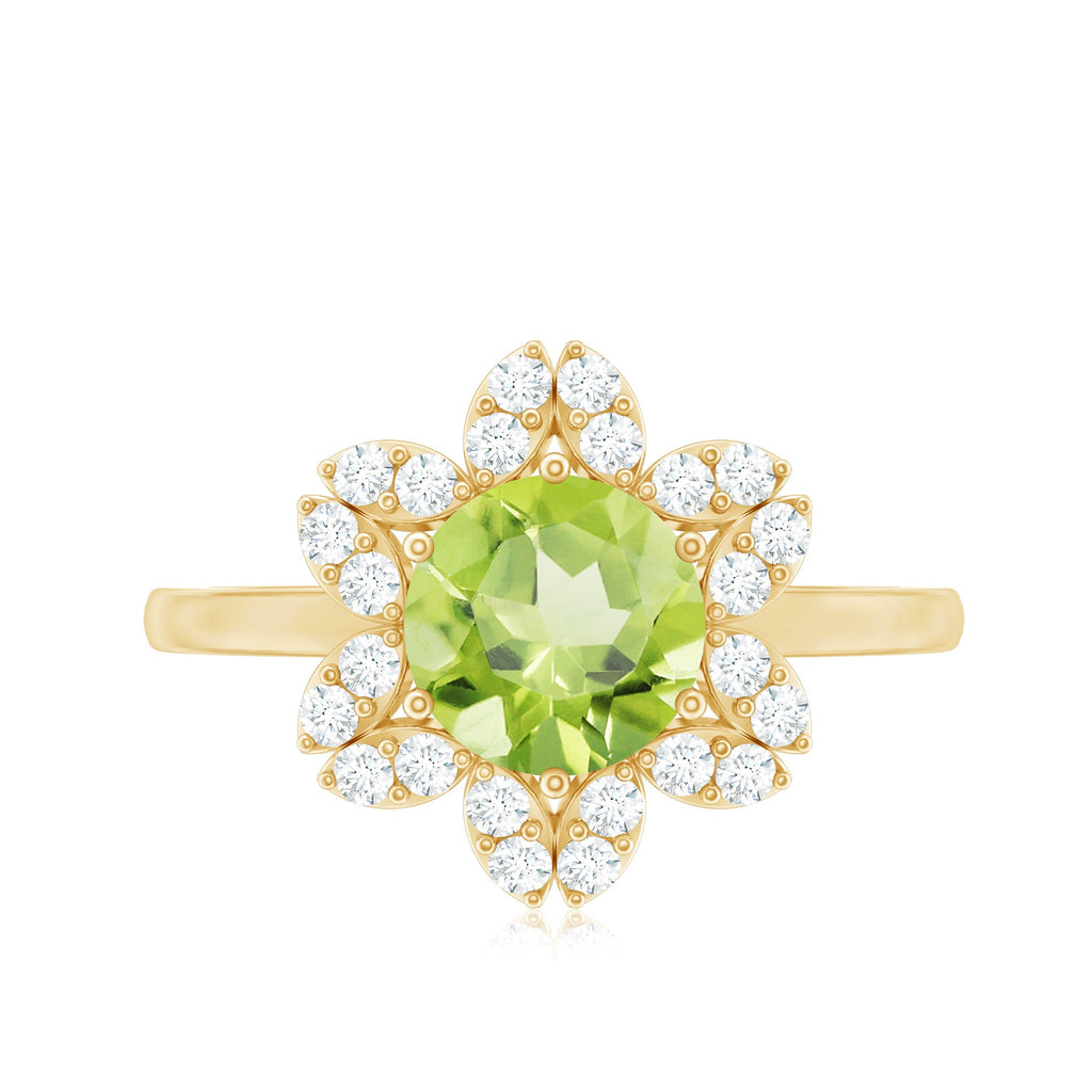 Natural 2 Carat Peridot Flower Engagement Ring with Moissanite