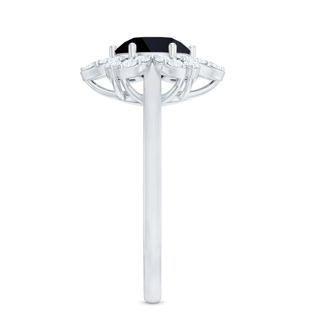 Natural 2.5 Carat Black Spinel Flower Engagement Ring with Diamond