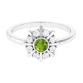 0.50 CT Natural Peridot Statement Ring with Diamond Stones