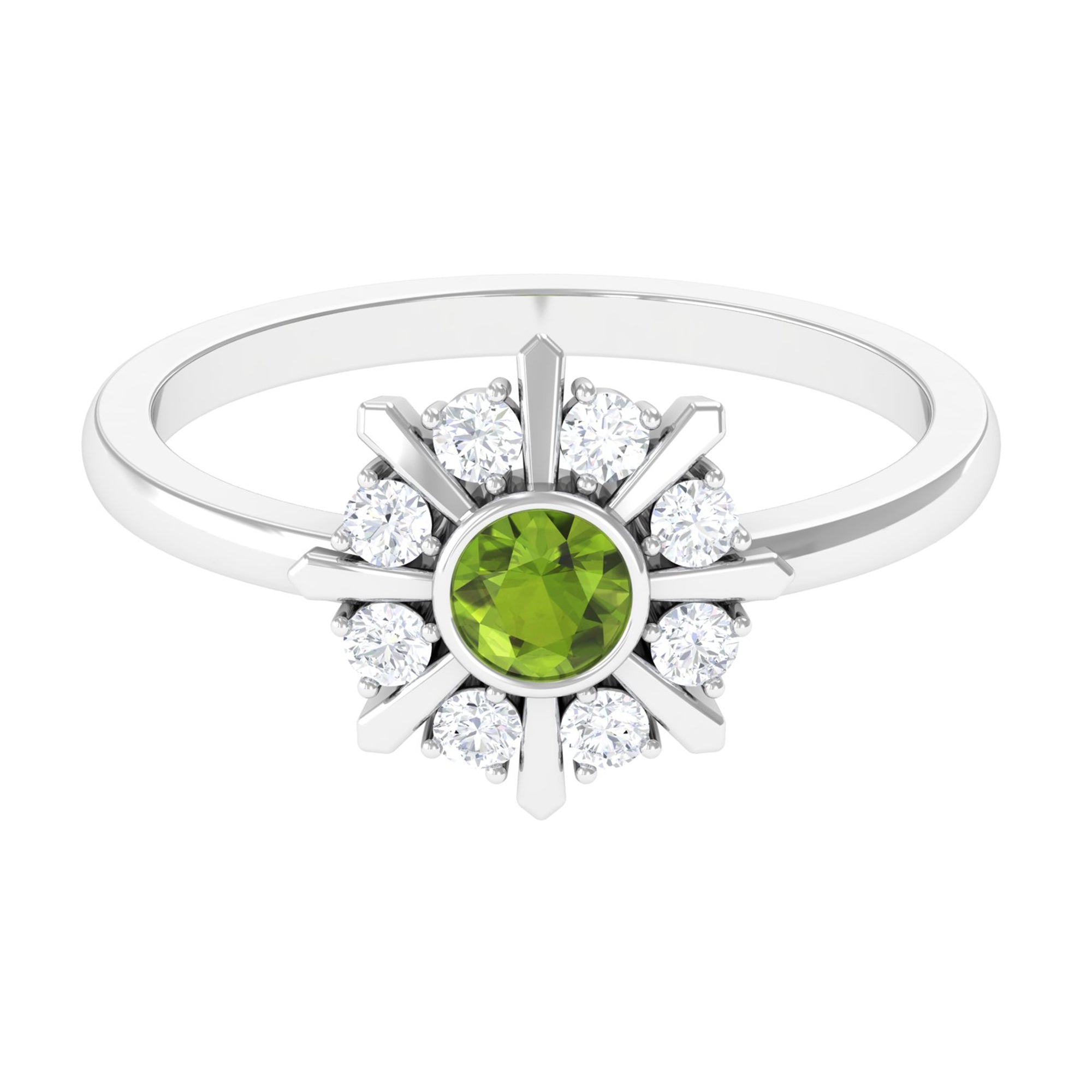 0.50 CT Natural Peridot Statement Ring with Diamond Stones