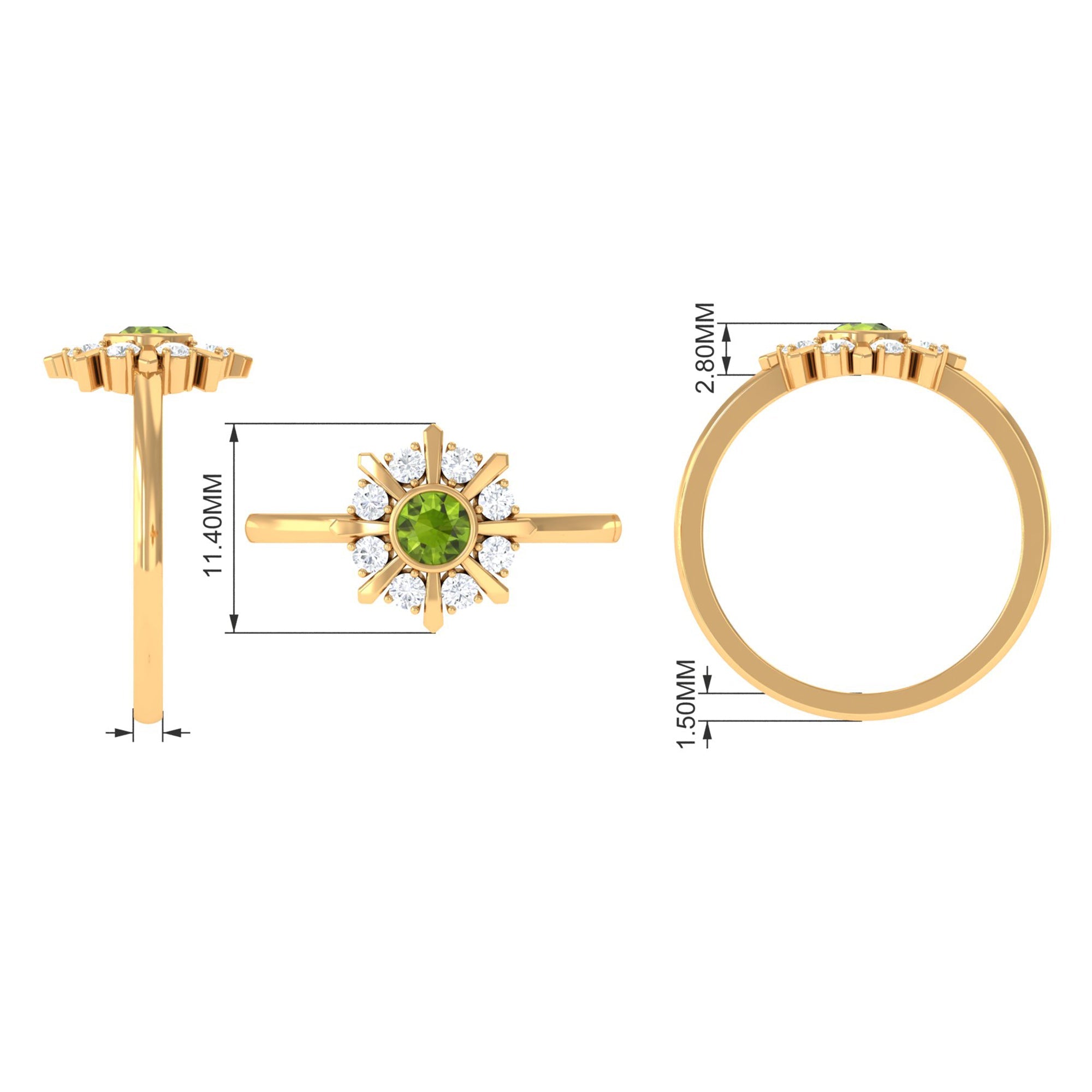 0.50 CT Natural Peridot Statement Ring with Diamond Stones