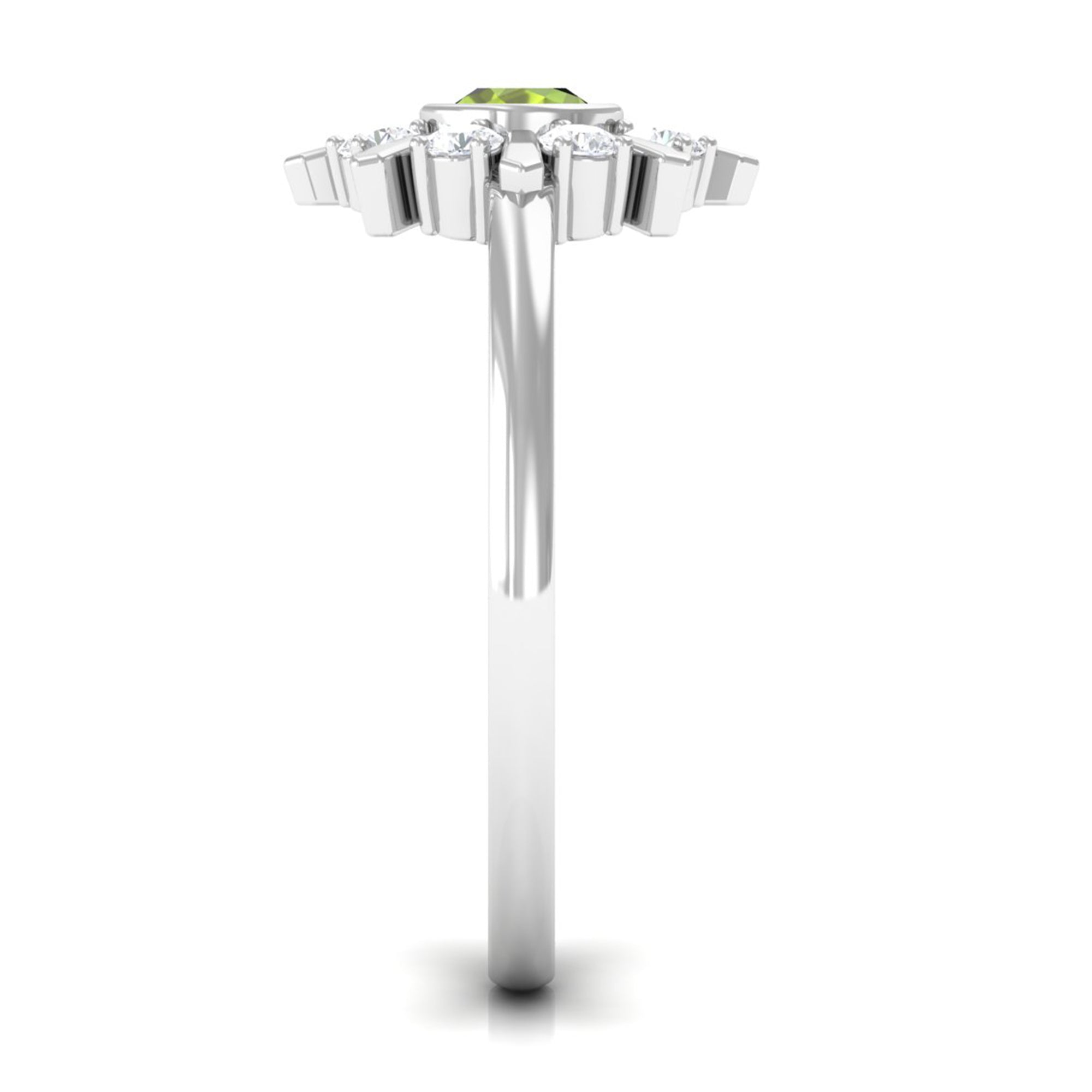 0.50 CT Natural Peridot Statement Ring with Diamond Stones