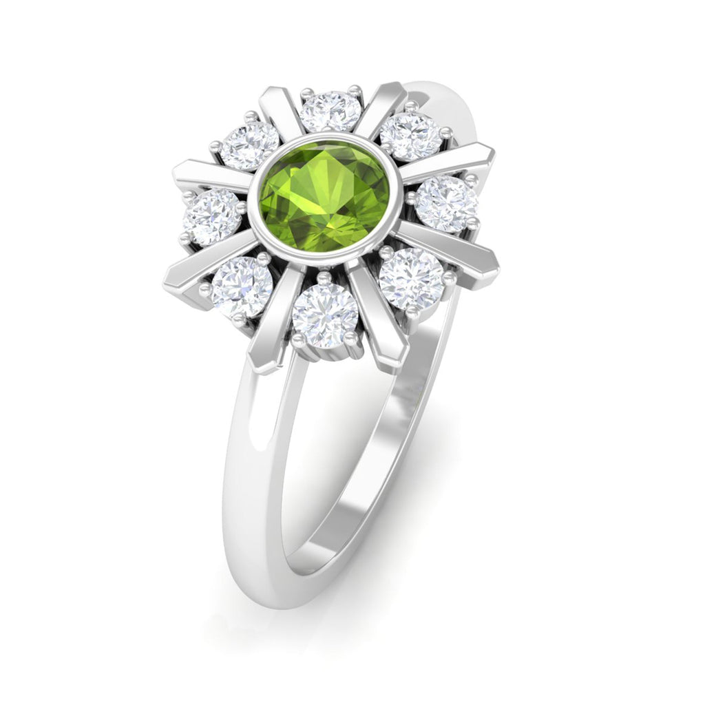 0.50 CT Natural Peridot Statement Ring with Diamond Stones