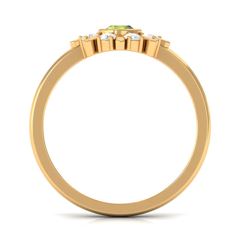 0.50 CT Natural Peridot Statement Ring with Diamond Stones