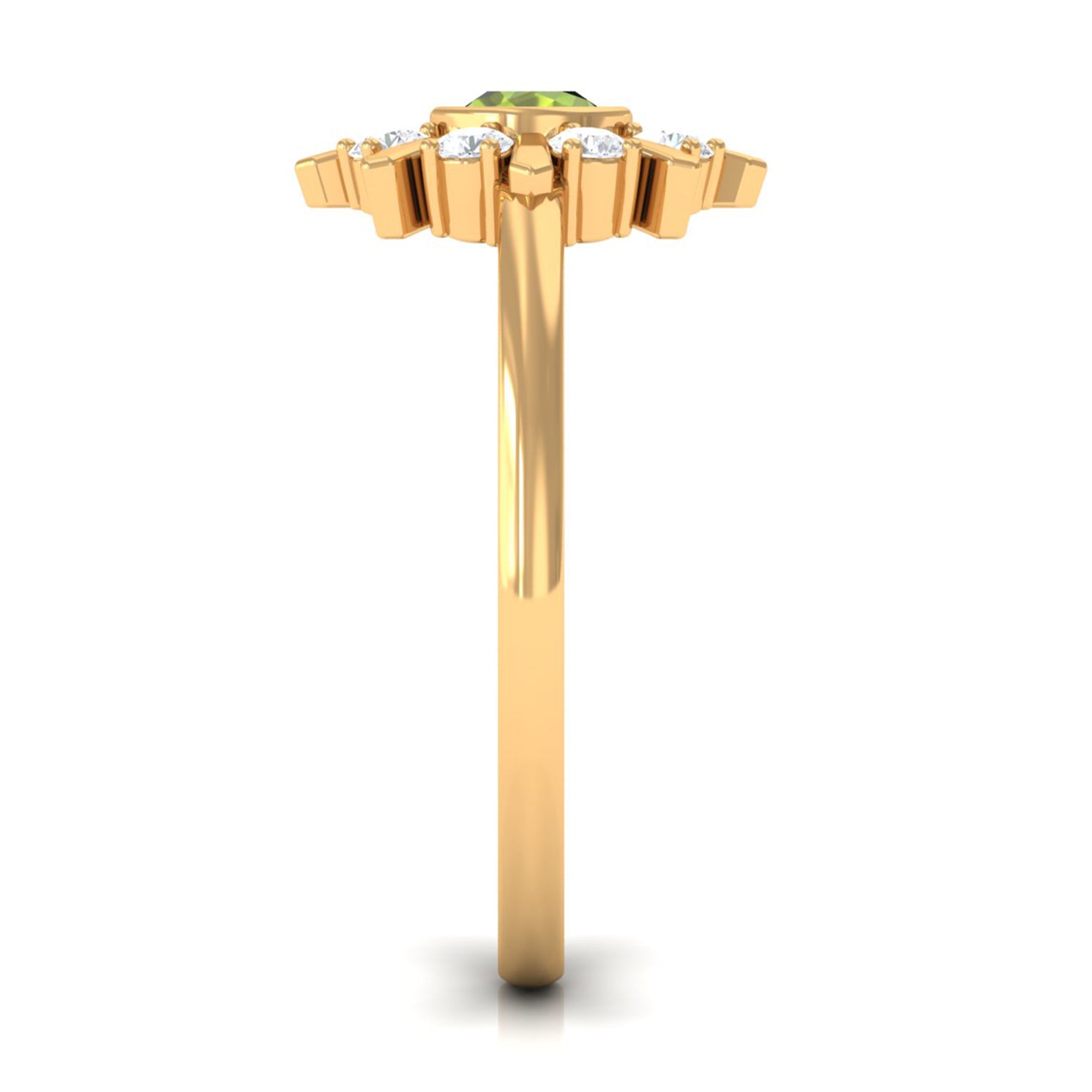 0.50 CT Natural Peridot Statement Ring with Diamond Stones