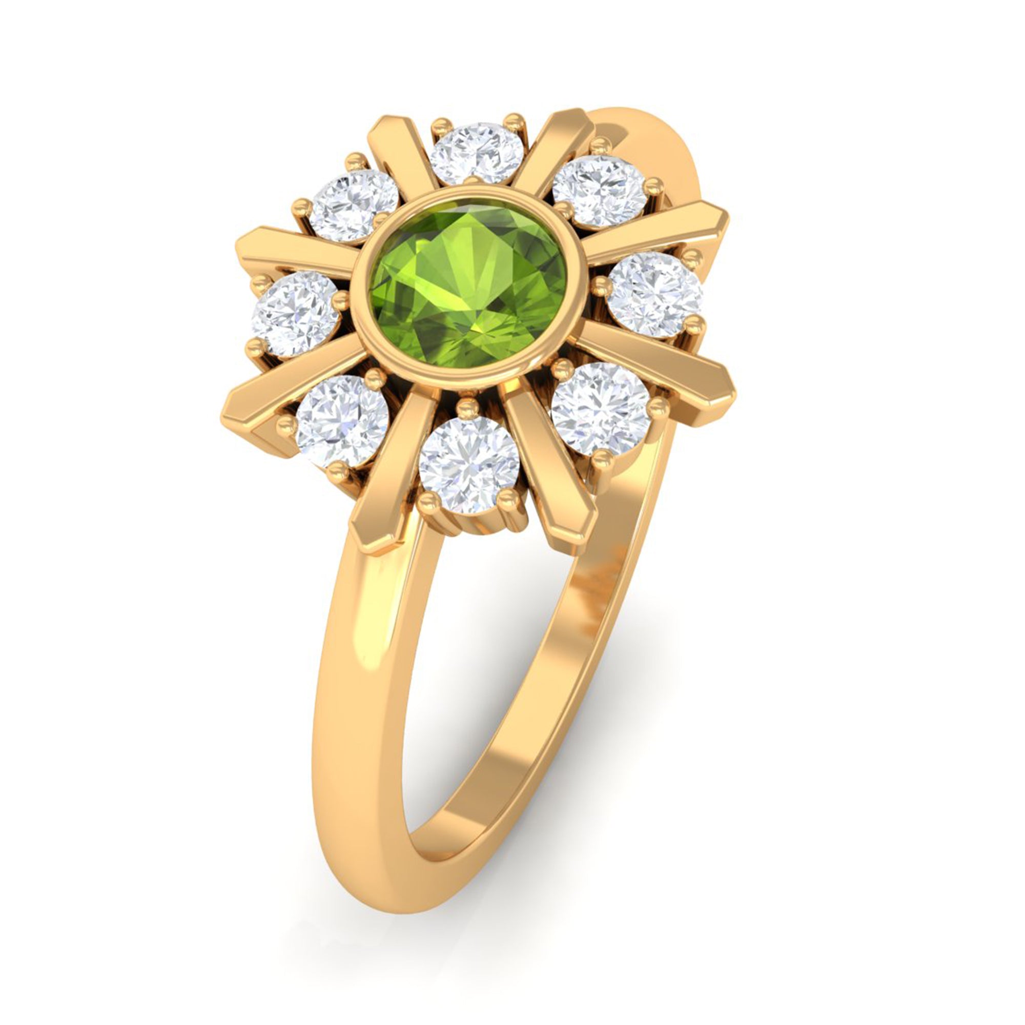 0.50 CT Natural Peridot Statement Ring with Diamond Stones