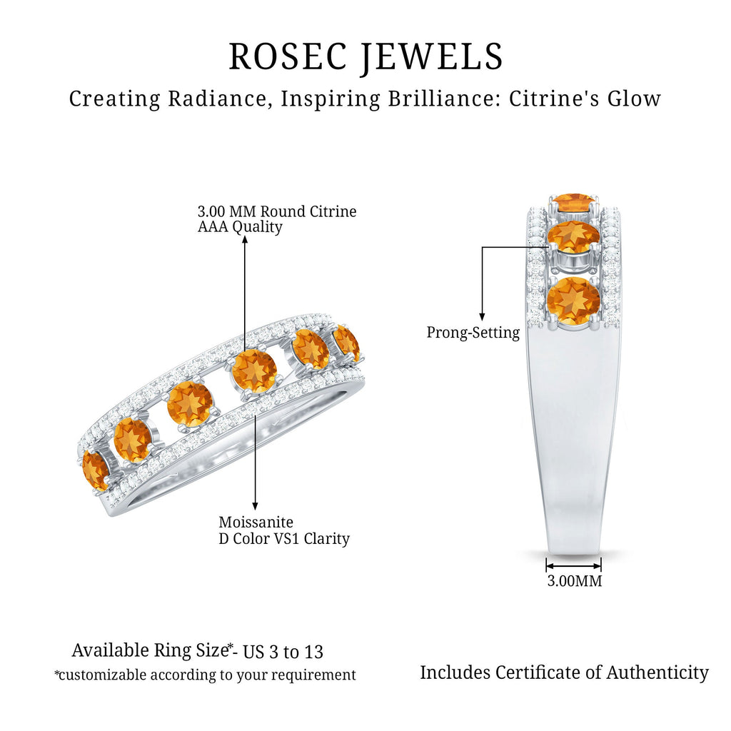 Natural Citrine Half Eternity Band Ring for Anniversary
