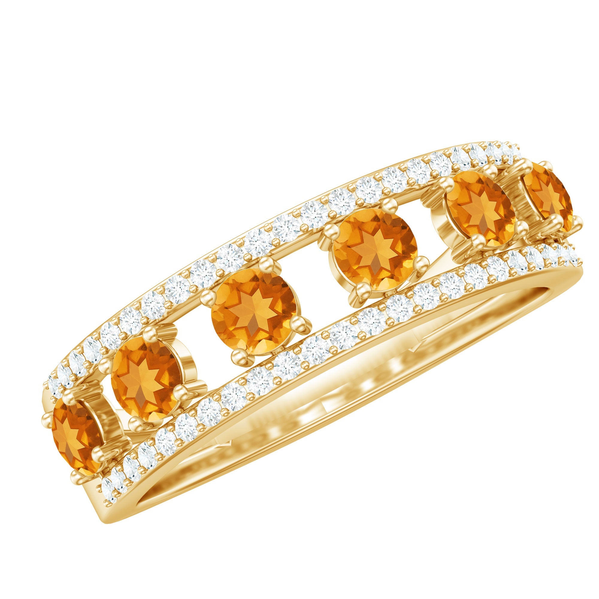 Natural Citrine Half Eternity Band Ring for Anniversary