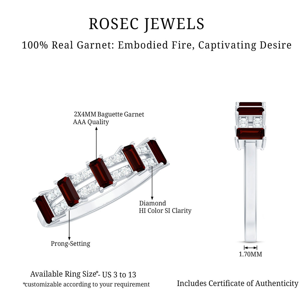 Natural Baguette Garnet Half Eternity Band with Diamond