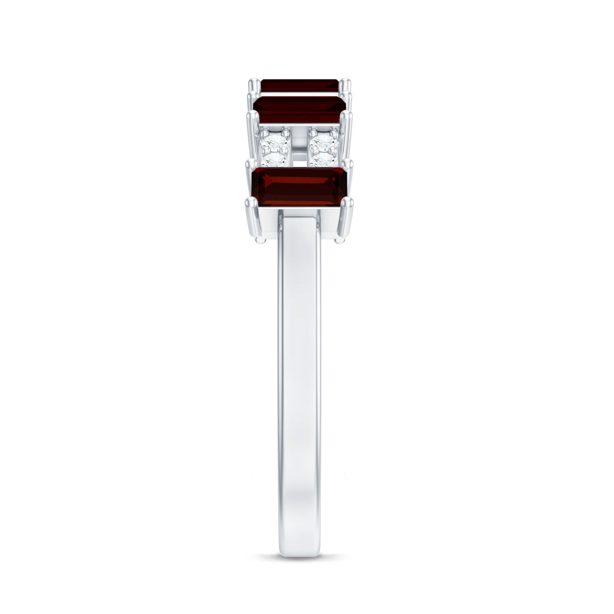 Natural Baguette Garnet Half Eternity Band with Diamond