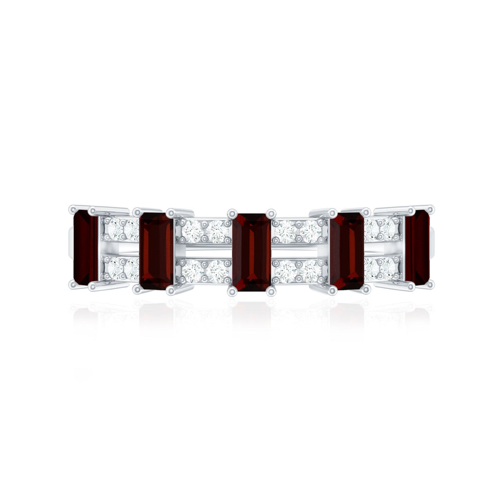 Natural Baguette Garnet Half Eternity Band with Diamond
