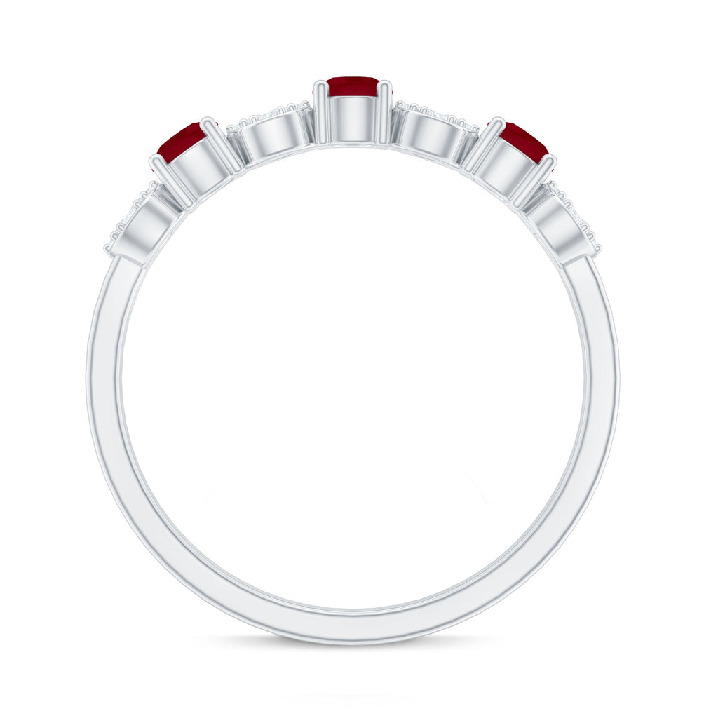 Natural Ruby Half Eternity Ring with Diamond