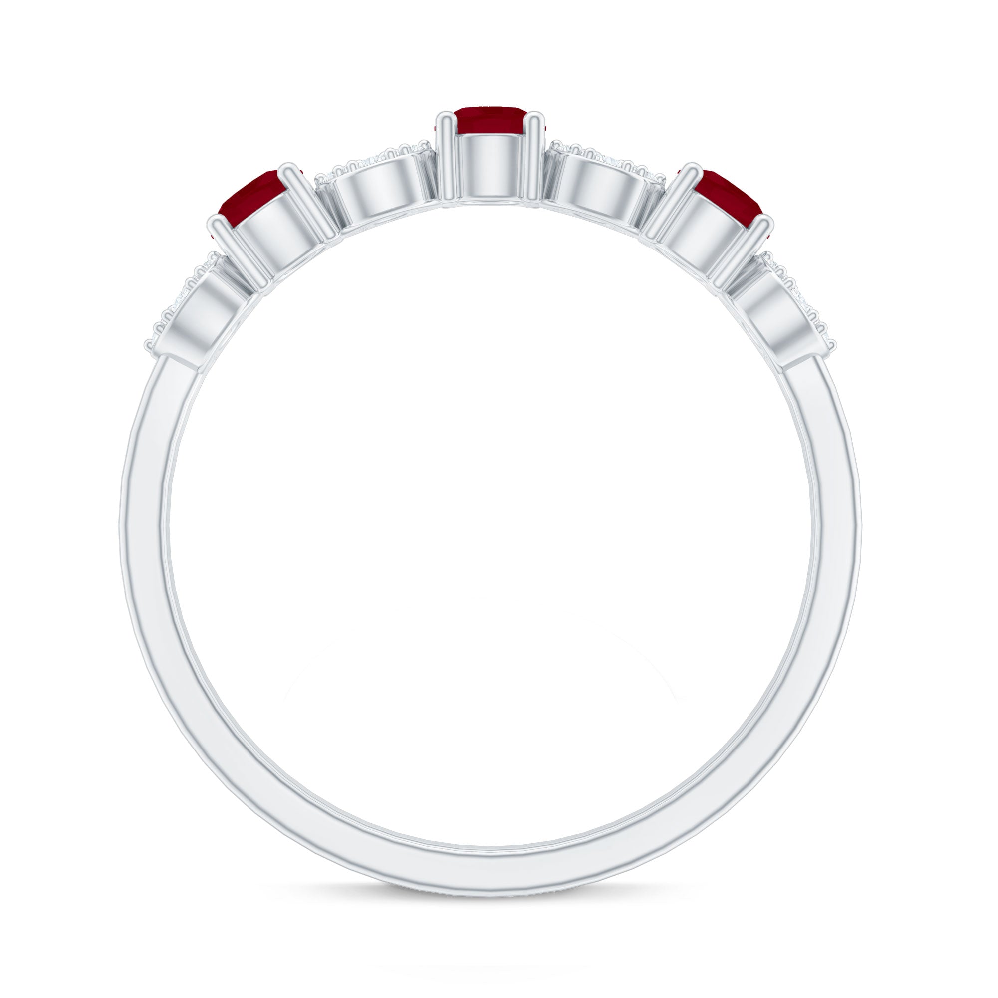 Natural Ruby Half Eternity Ring with Diamond