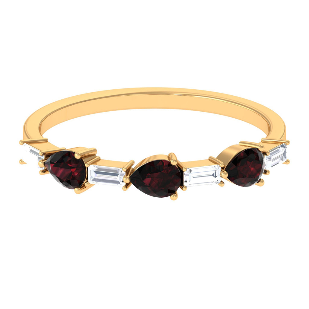 Natural Garnet Diamond Half Eternity Ring in East West Style