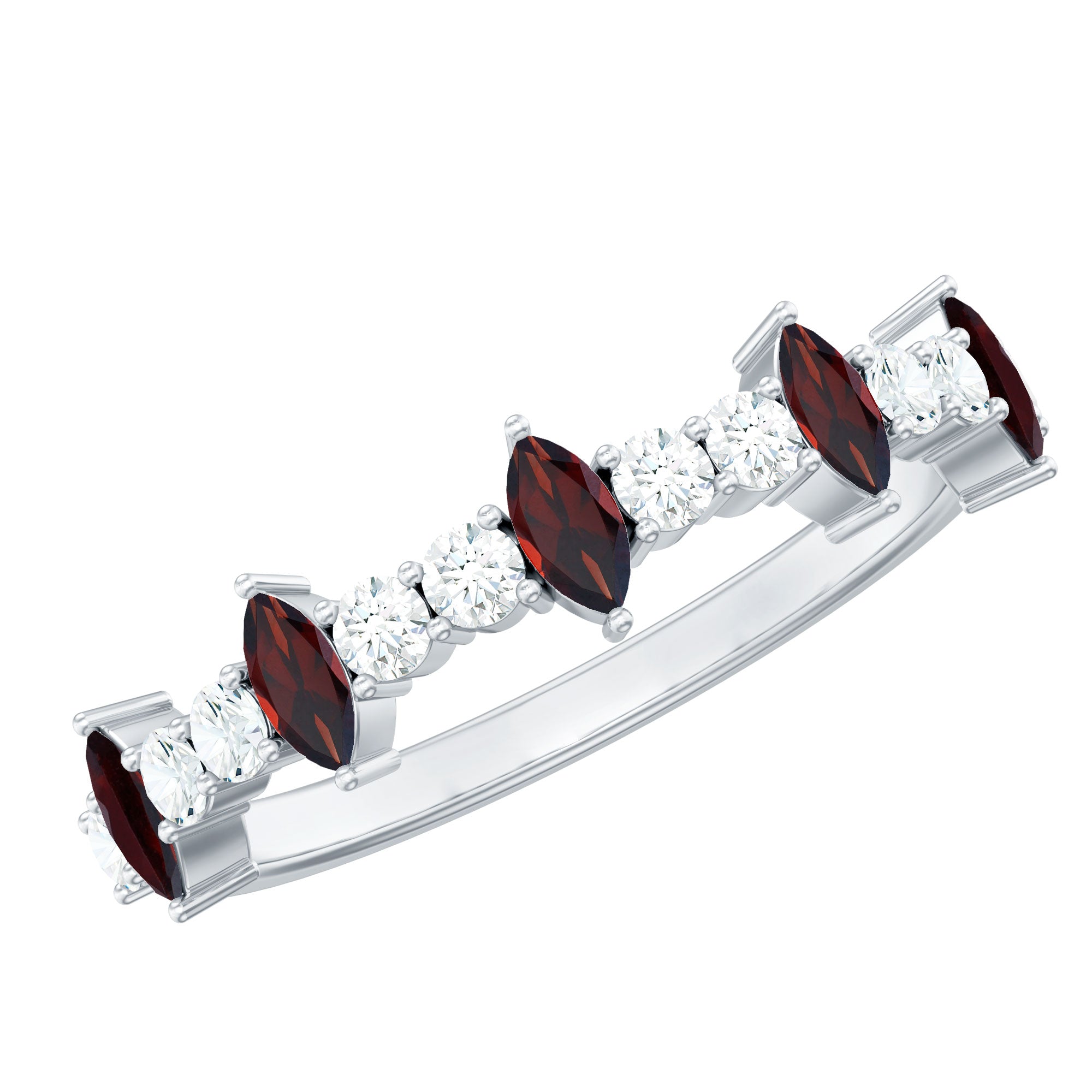 Natural Marquise Garnet Half Eternity Ring with Diamond