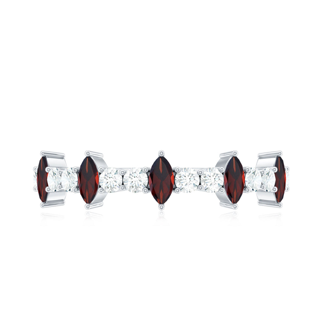 Natural Marquise Garnet Half Eternity Ring with Diamond