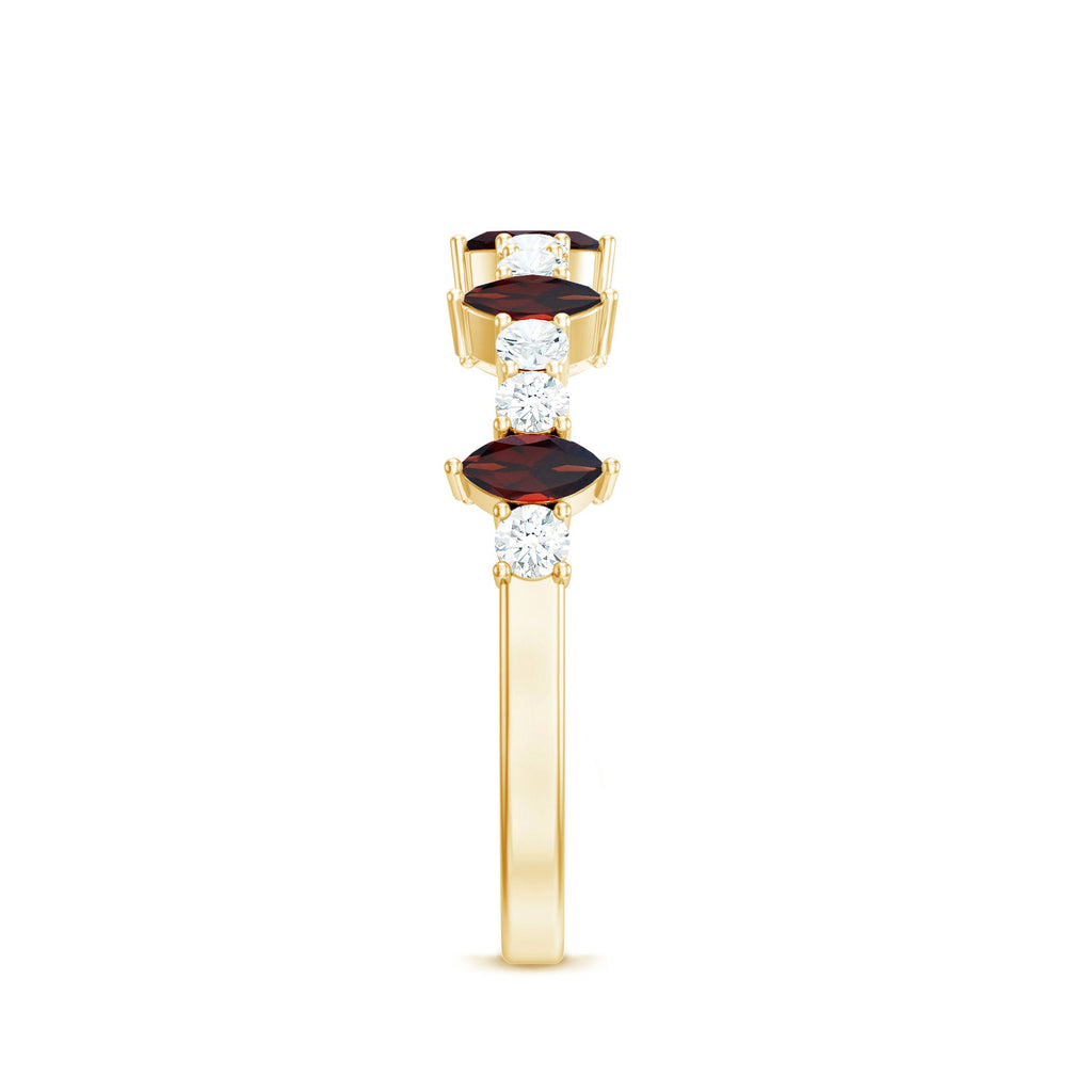 Natural Marquise Garnet Half Eternity Ring with Diamond