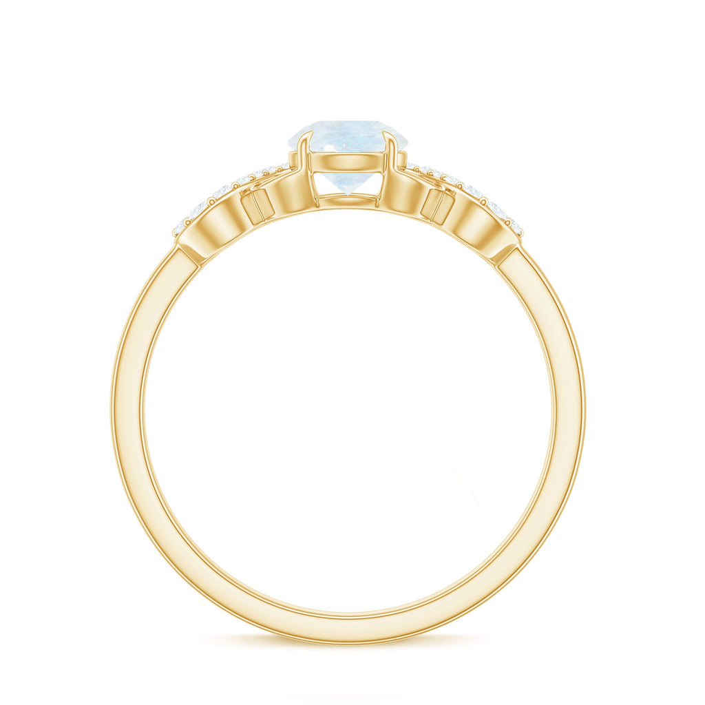 3/4 CT Natural Moonstone Solitaire Ring with Criss Cross Diamond