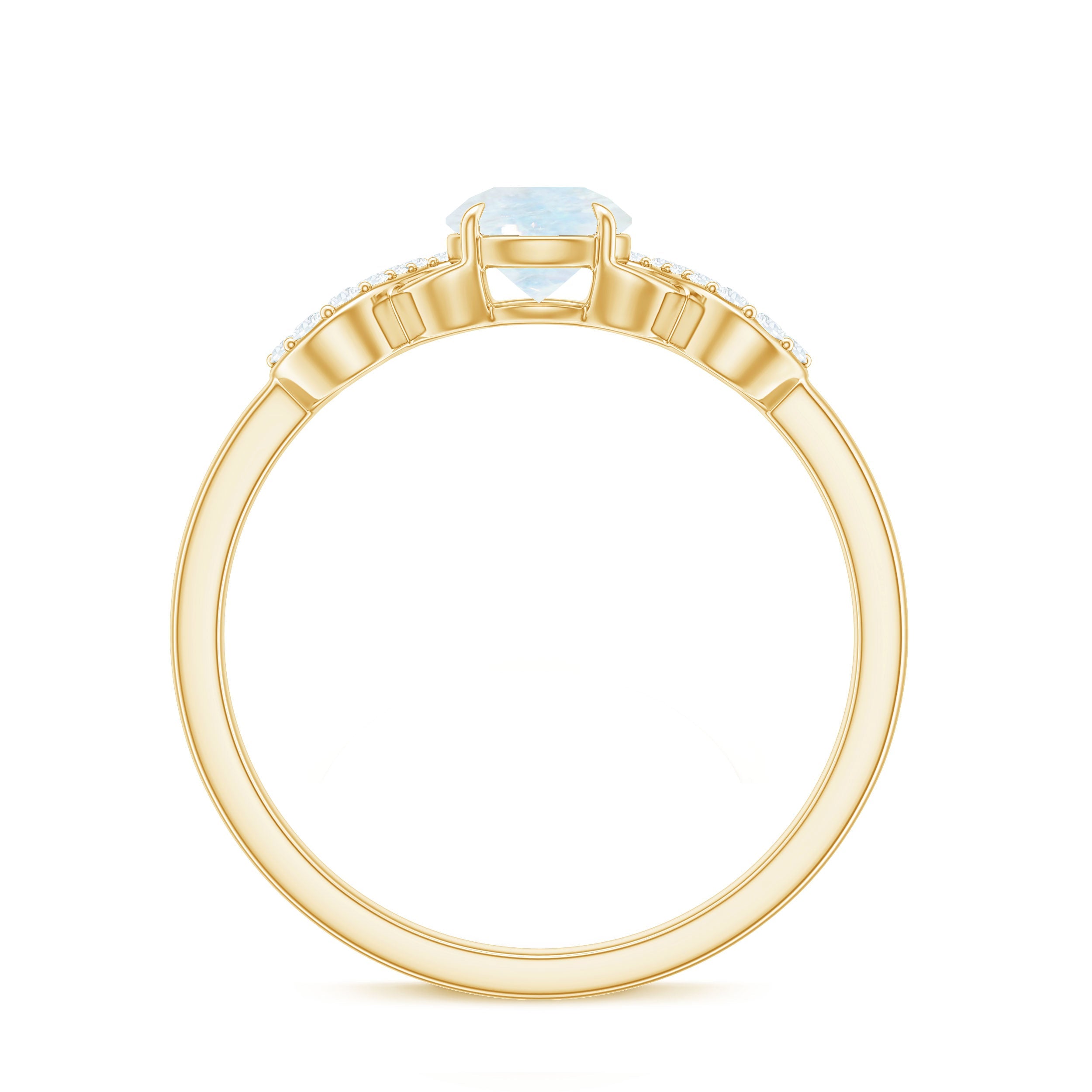 3/4 CT Natural Moonstone Solitaire Ring with Criss Cross Diamond