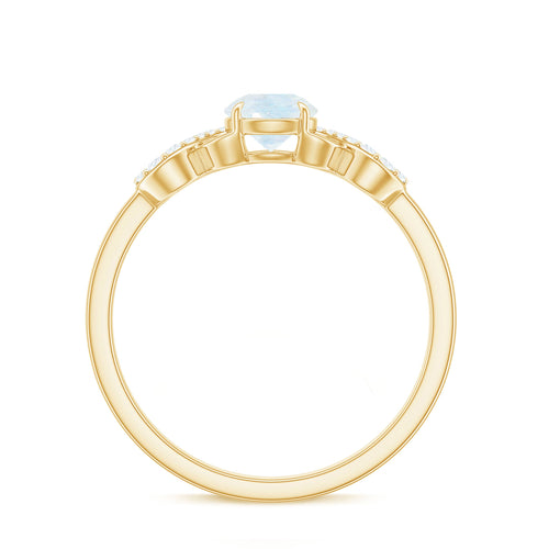 3/4 CT Natural Moonstone Solitaire Ring with Criss Cross Diamond