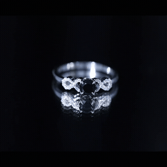 Natural Black Spinel Promise Ring with Diamond Infinity Knot