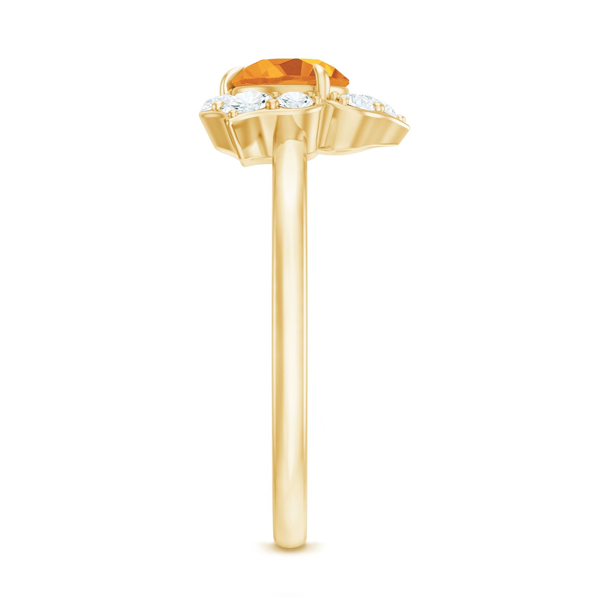 Certified Natural Citrine Designer Flower Engagement Ring with Diamond