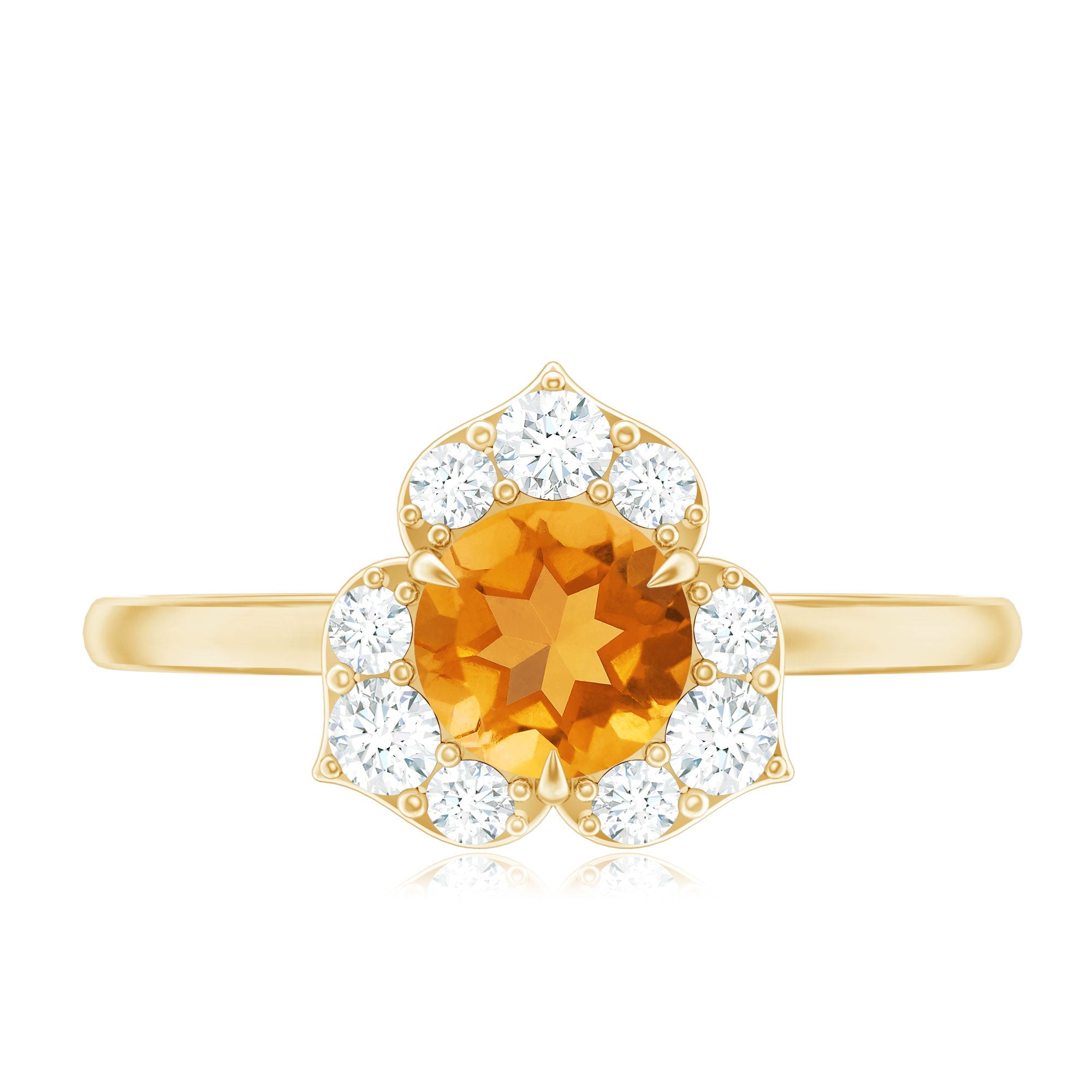 Certified Natural Citrine Designer Flower Engagement Ring with Diamond