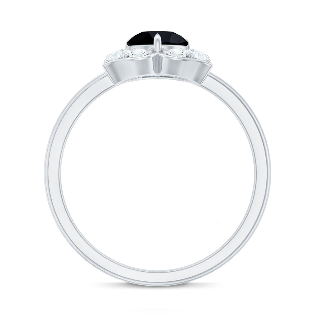 Natural Black Spinel Flower Engagement Ring with Diamond