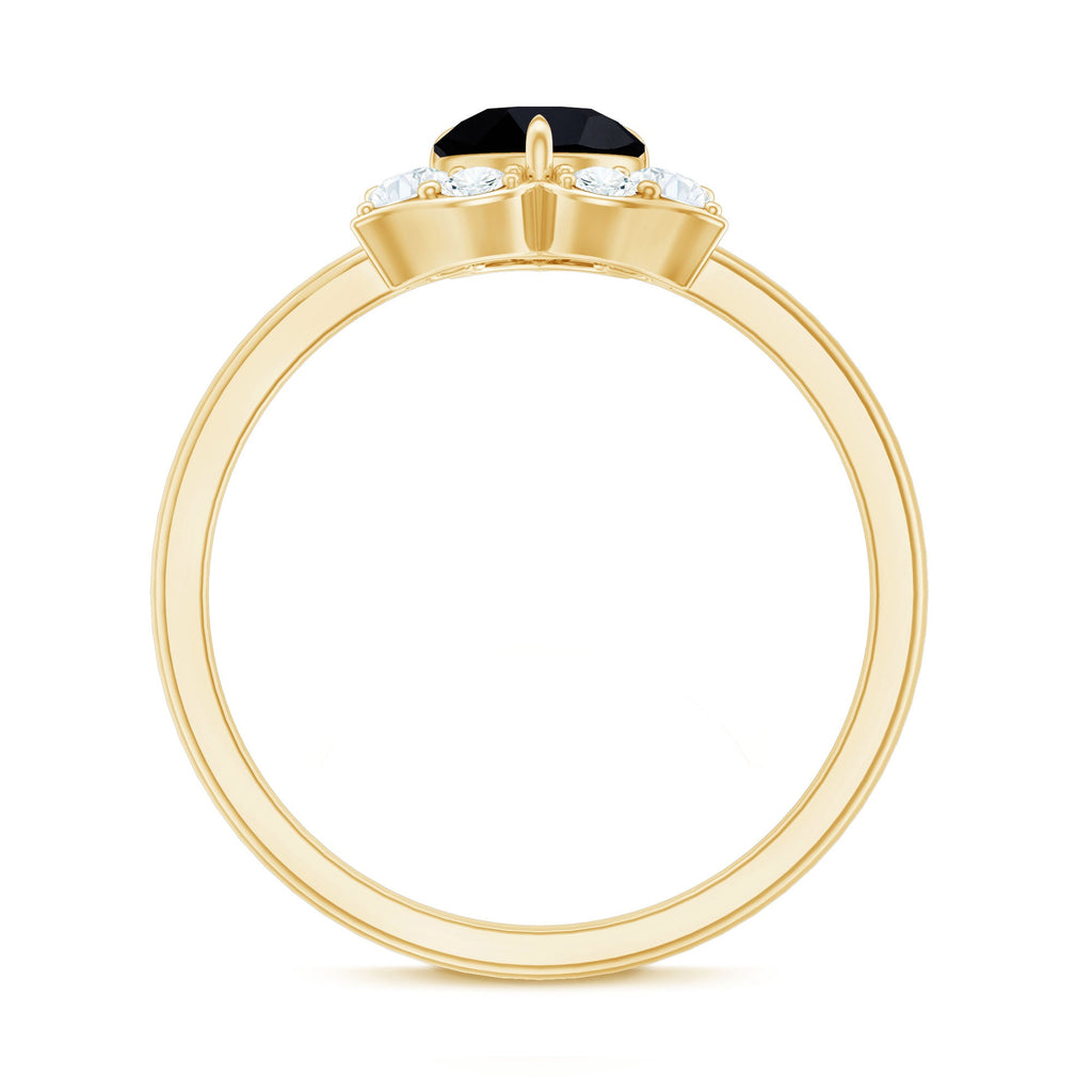 Natural Black Spinel Flower Engagement Ring with Diamond