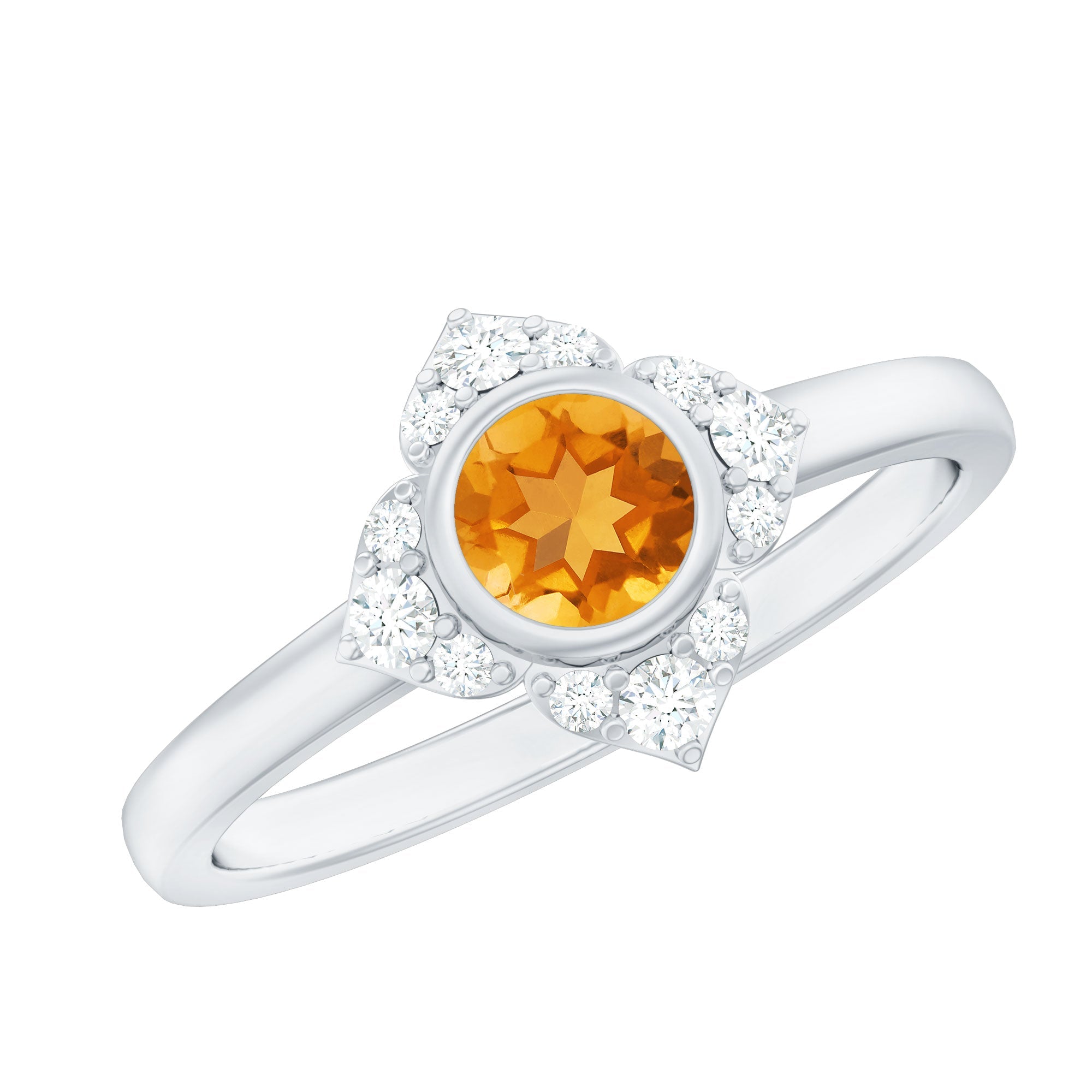 Natural Citrine Diamond Flower Engagement Ring with Certificate