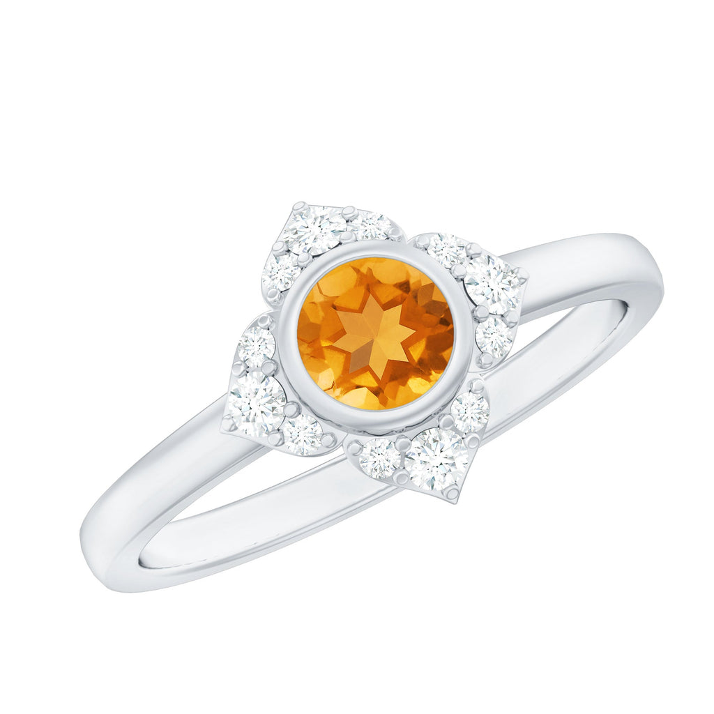 Natural Citrine Diamond Flower Engagement Ring with Certificate