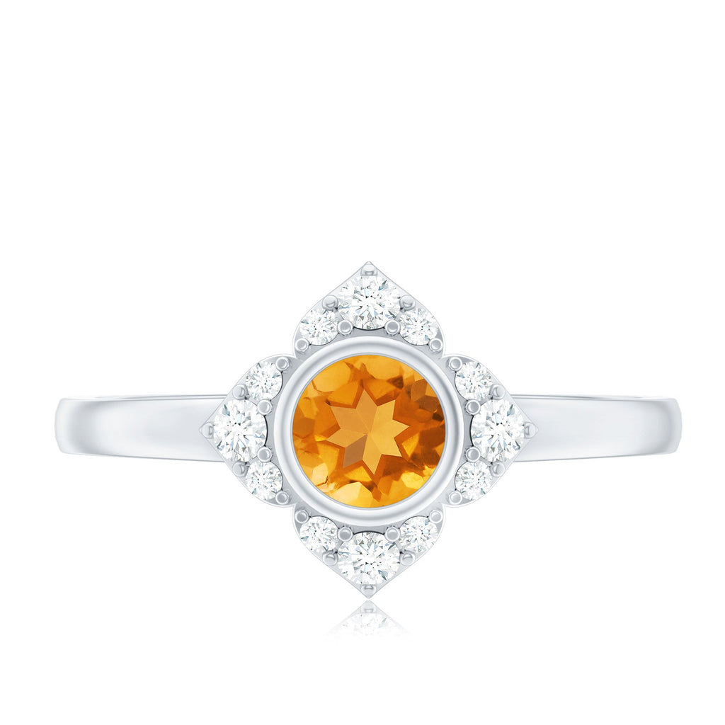Natural Citrine Diamond Flower Engagement Ring with Certificate