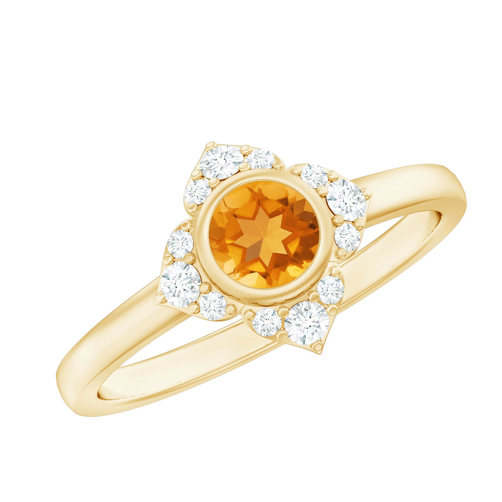 Natural Citrine Diamond Flower Engagement Ring with Certificate