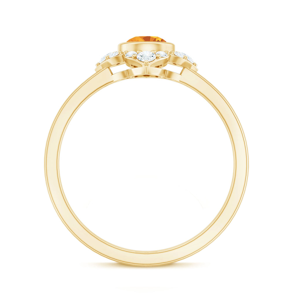 Natural Citrine Diamond Flower Engagement Ring with Certificate