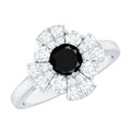 Natural Black Spinel Flower Engagement Ring with Moissanite