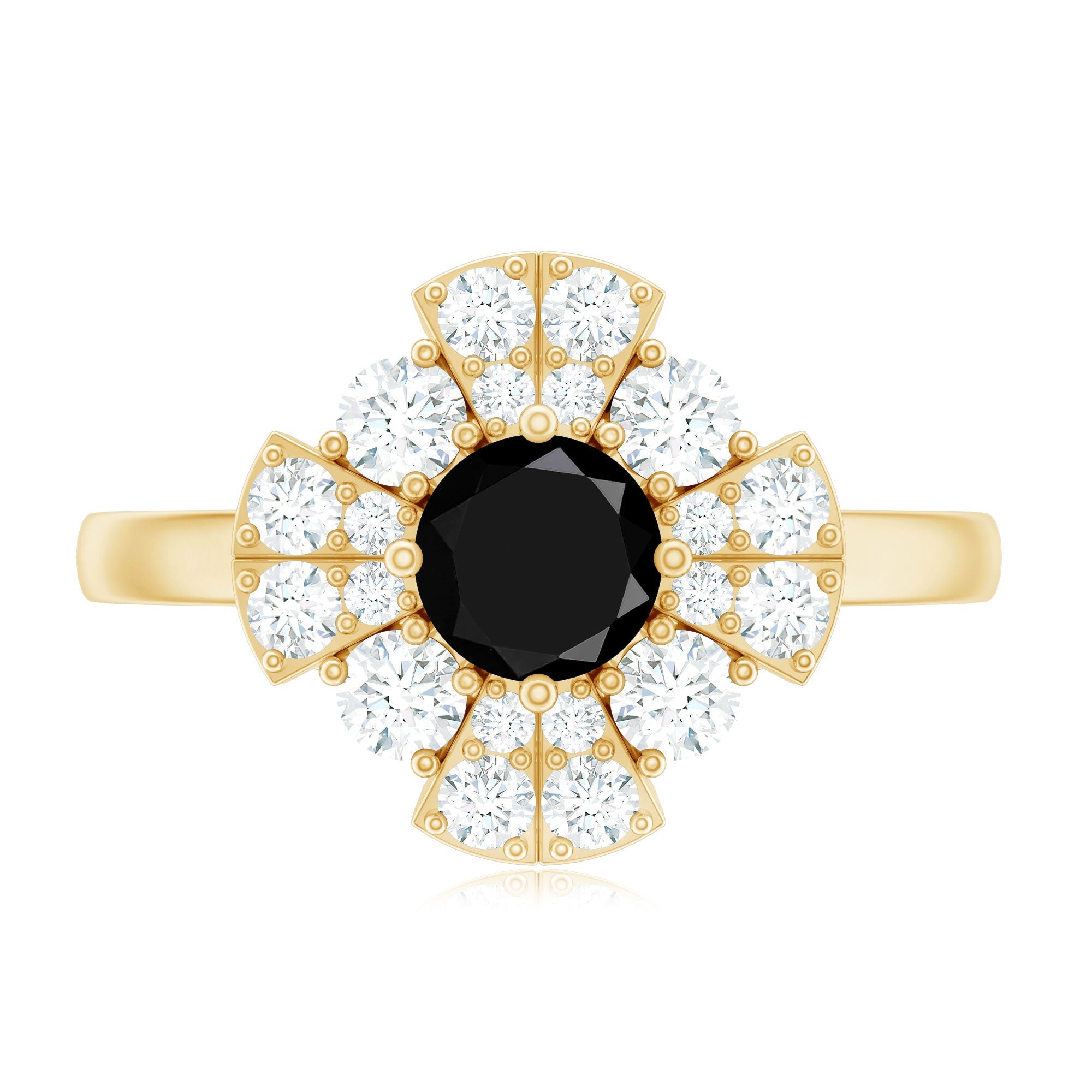 Natural Black Spinel Flower Engagement Ring with Moissanite